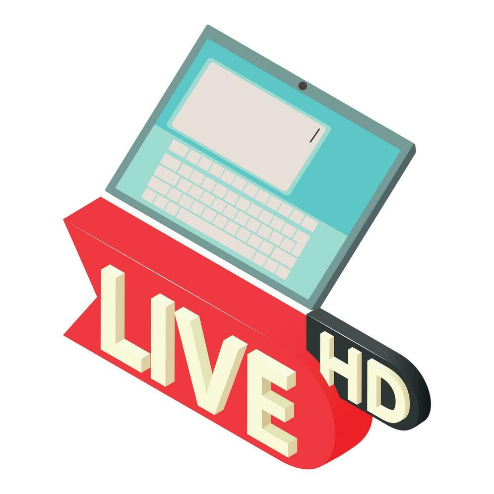 Live hd icon isometric vector. Live hd inscription near modern digital tablet vector