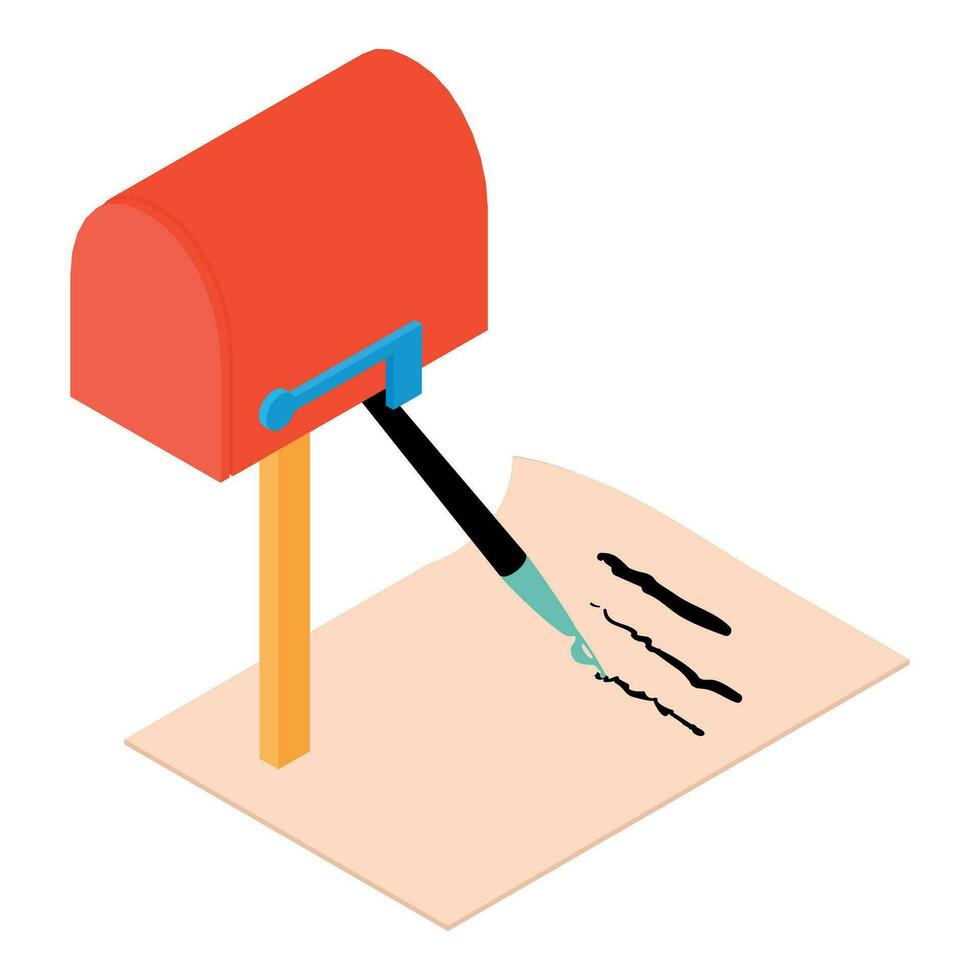 Postal service icon isometric vector. Closed red mailbox and paper letter icon vector