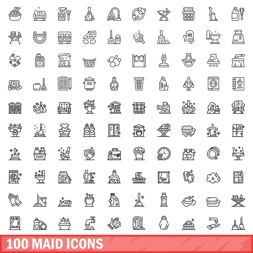 100 mucama íconos colocar, contorno estilo vector
