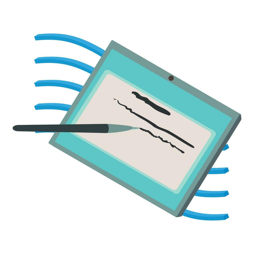 E mail icon isometric vector. Electronic tablet with stylus and postmark icon vector