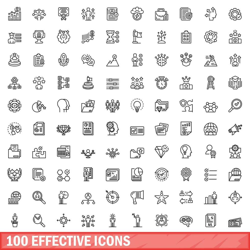 100 effective icons set, outline style vector