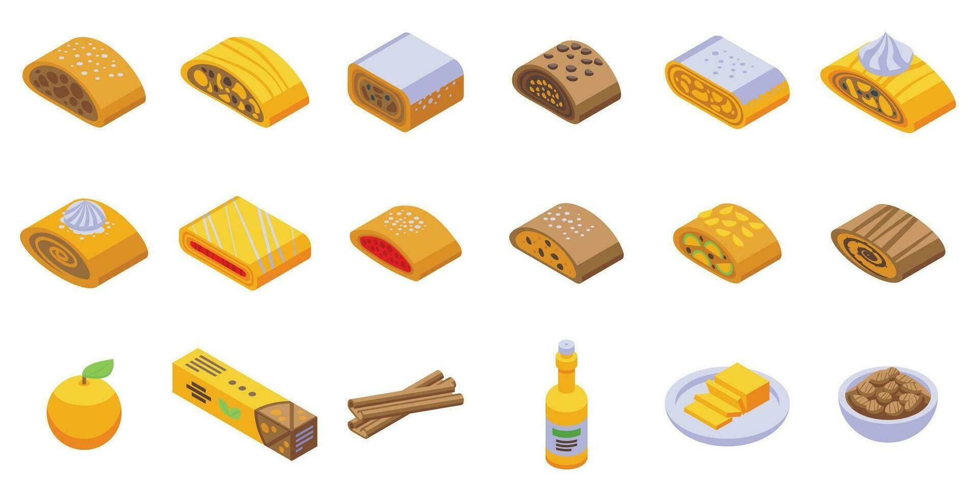 Strudel icons set isometric vector. Apple food vector