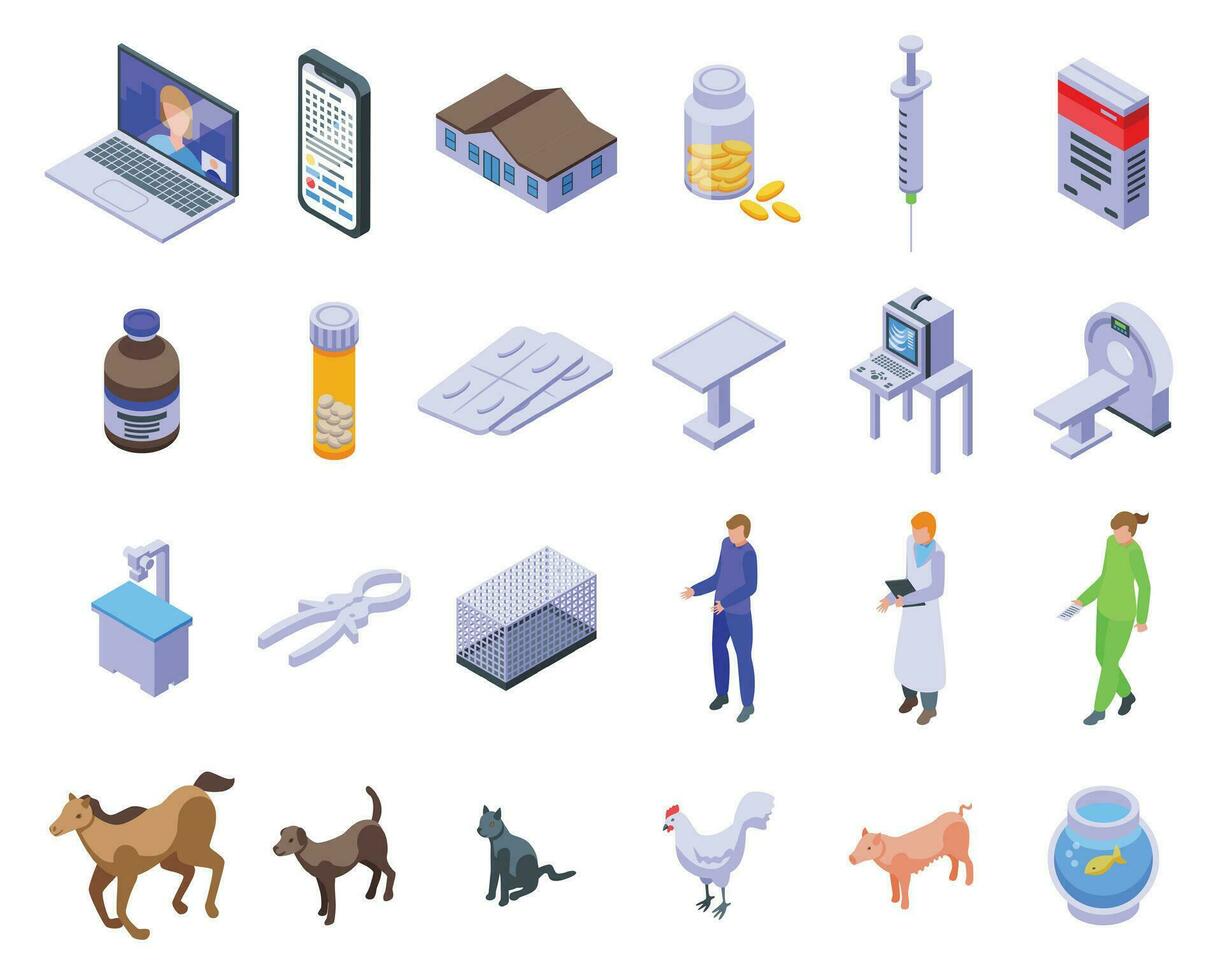Veterinary appointment icons set isometric vector. Animal pet vector