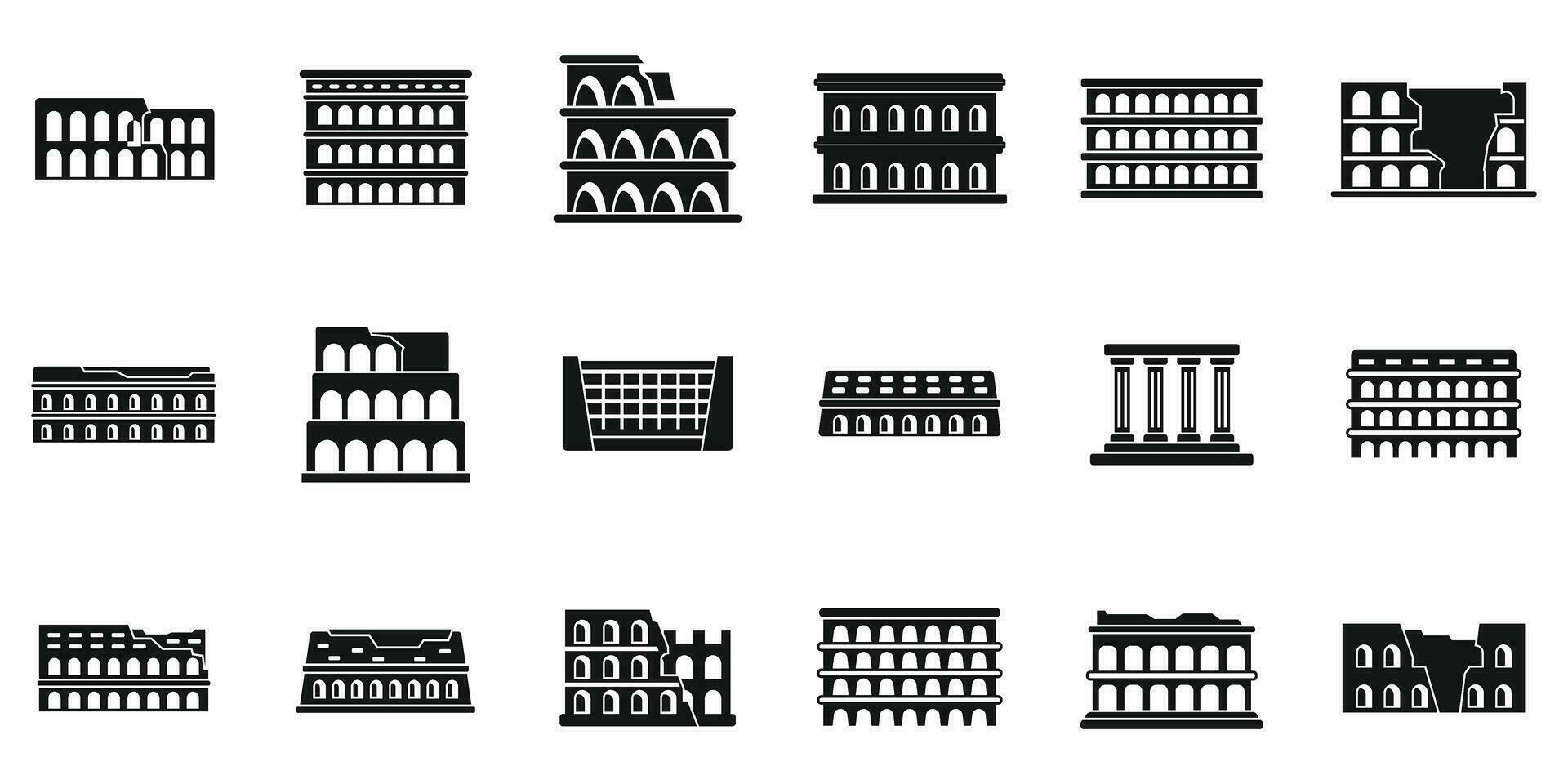 Amphitheater icons set simple vector. Arena ancient vector