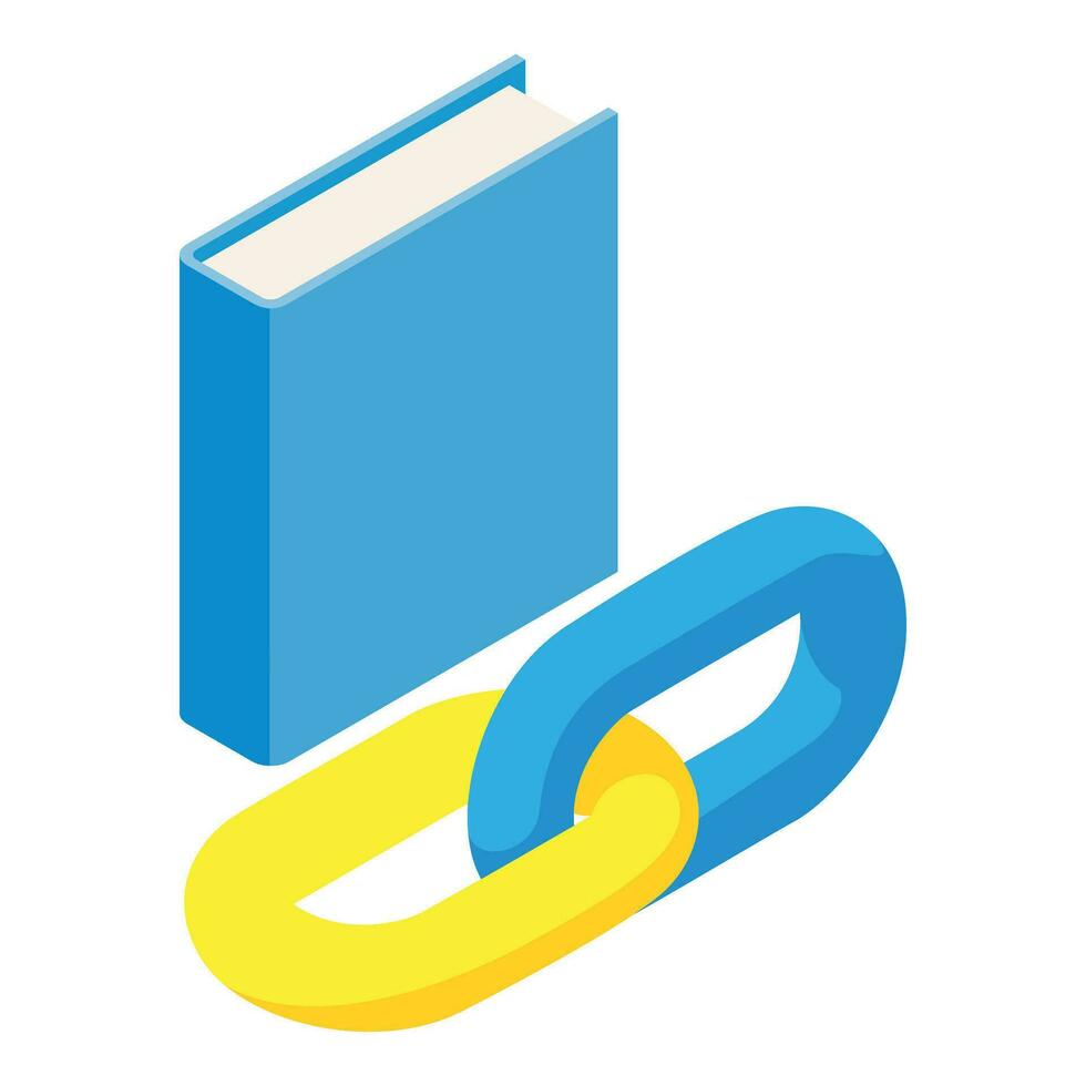 Blockchain link icon isometric vector. Multicolored chain link near paper book vector