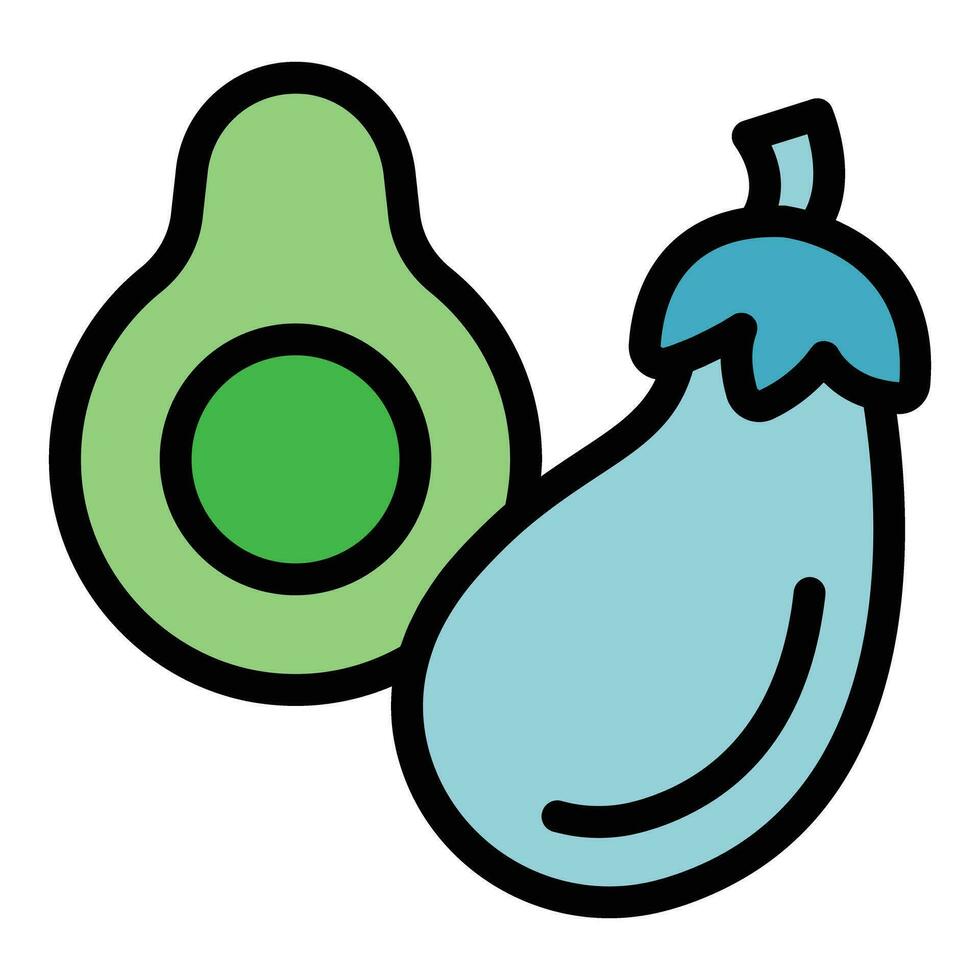 Vegan eggplant and avocado icon vector flat