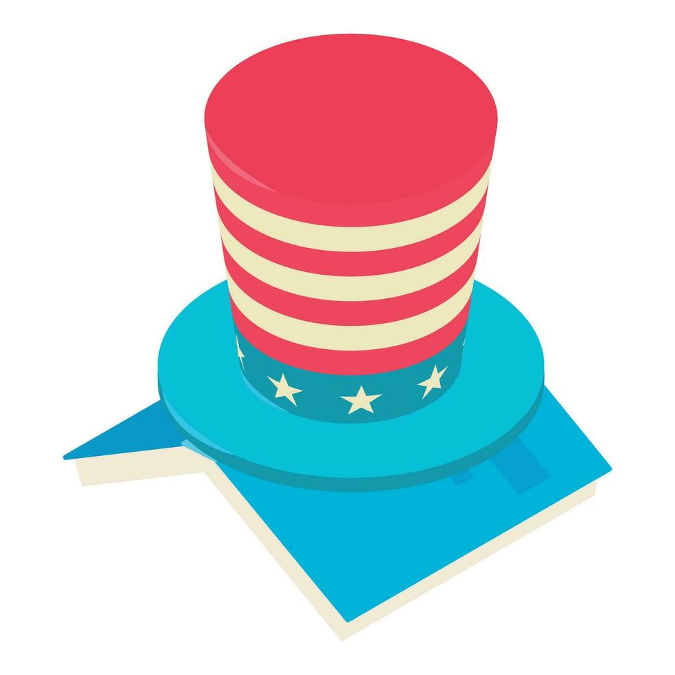 Presidents day icon isometric vector. Top hat in american flag color and book vector