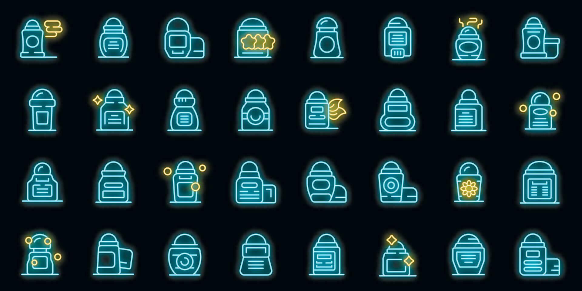 Roll-on deodorant icons set vector neon