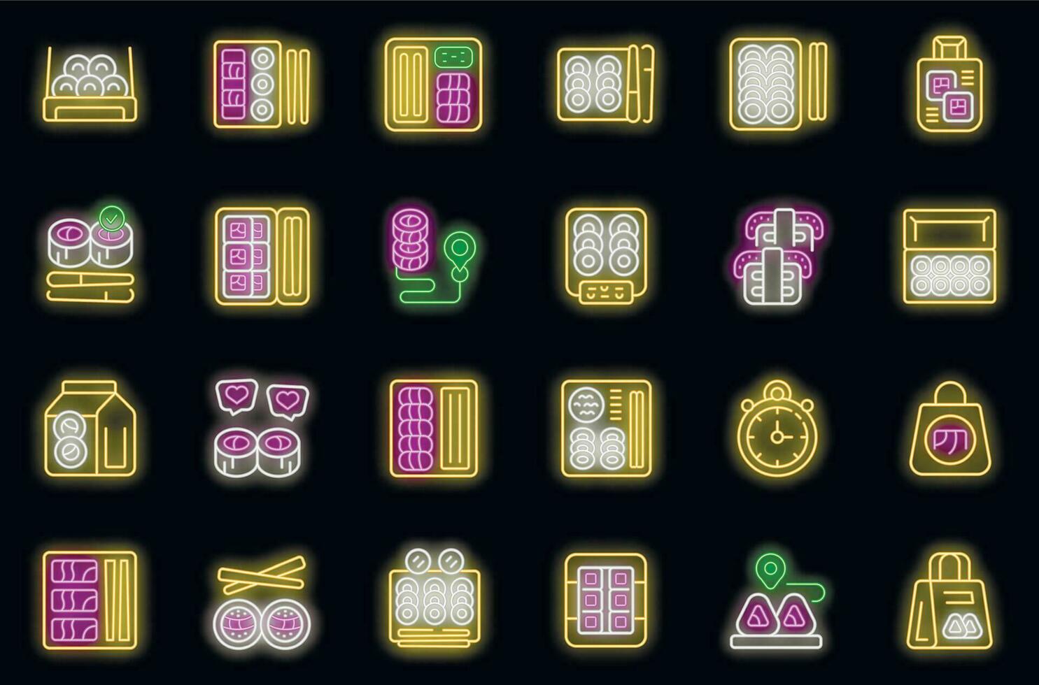 Sushi to go icons set vector neon