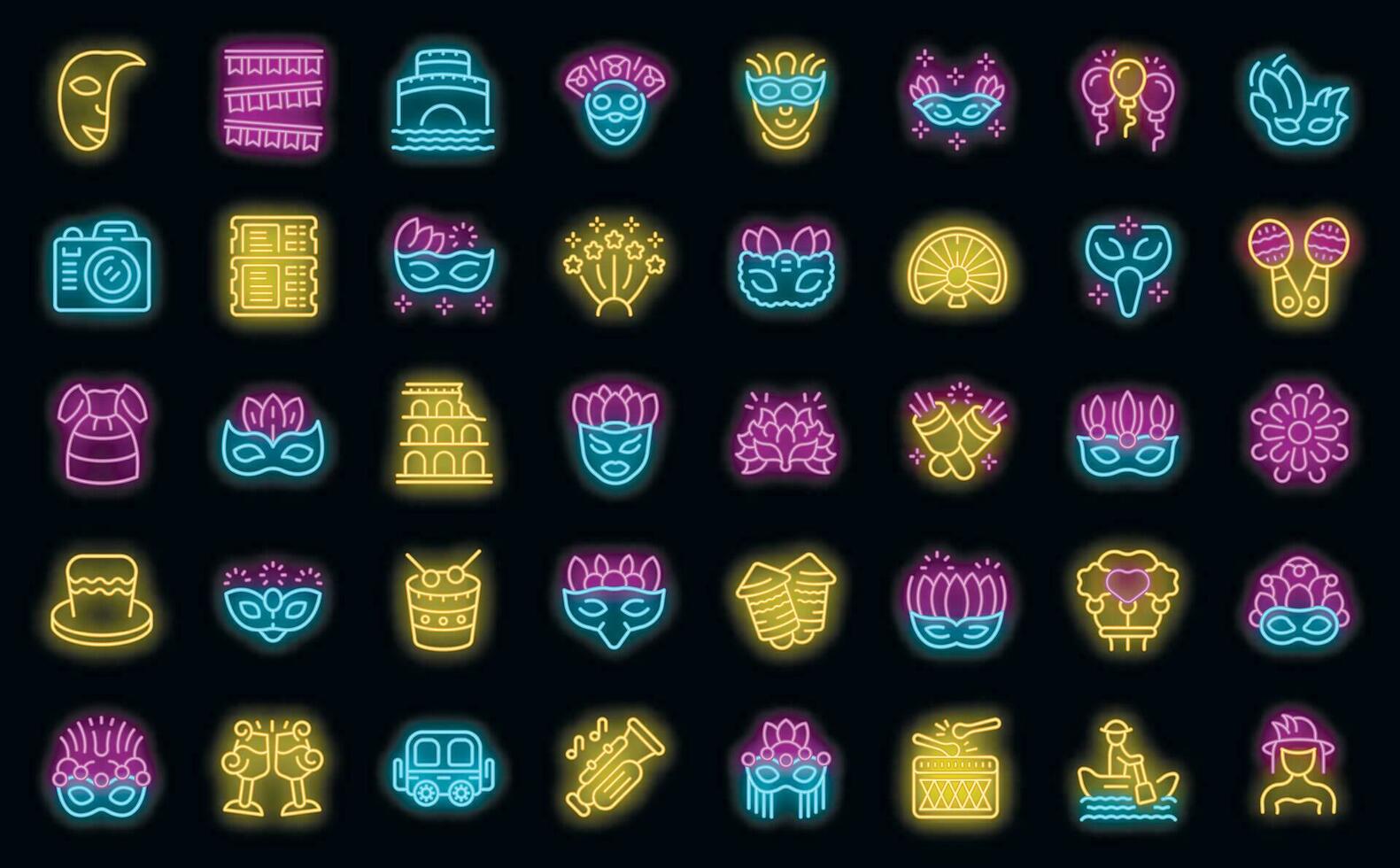 Carnival of Venice icons set vector neon