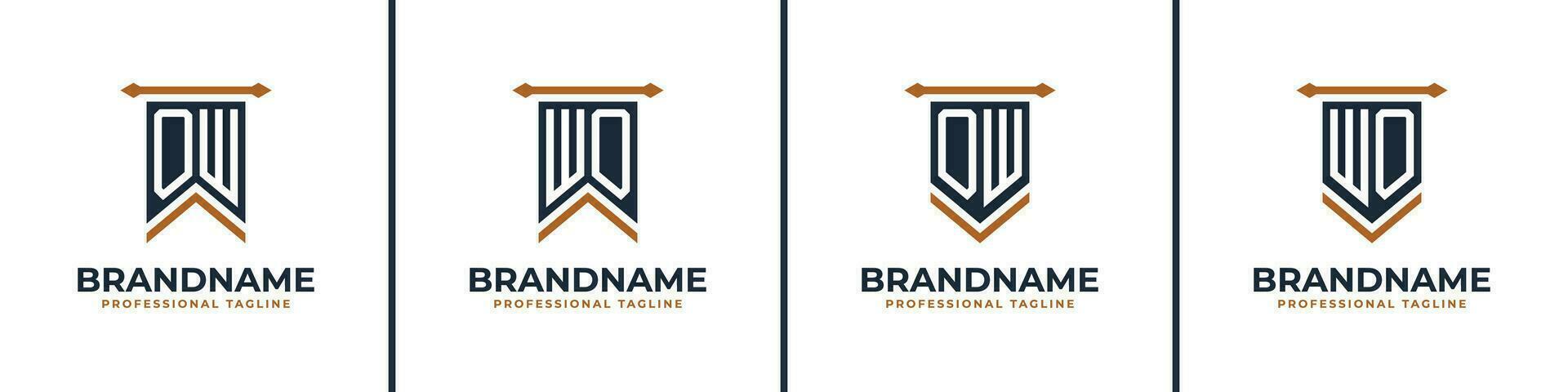 Letter OW and WO Pennant Flag Logo Set, Represent Victory. Suitable for any business with OW or WO initials. vector