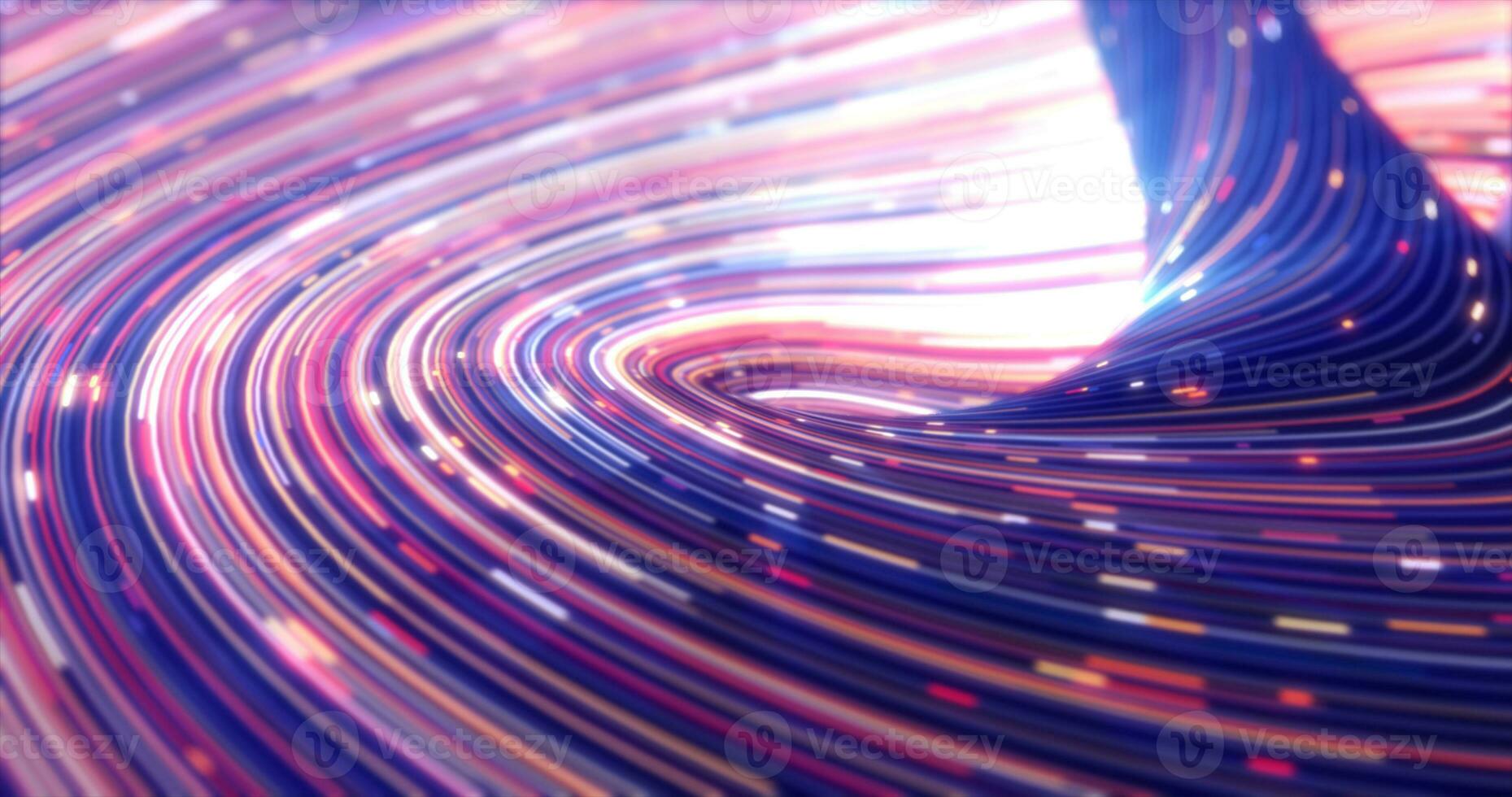 Energy abstract purple swirling curved swirl lines of glowing bright magical energy streaks and flying particles background photo