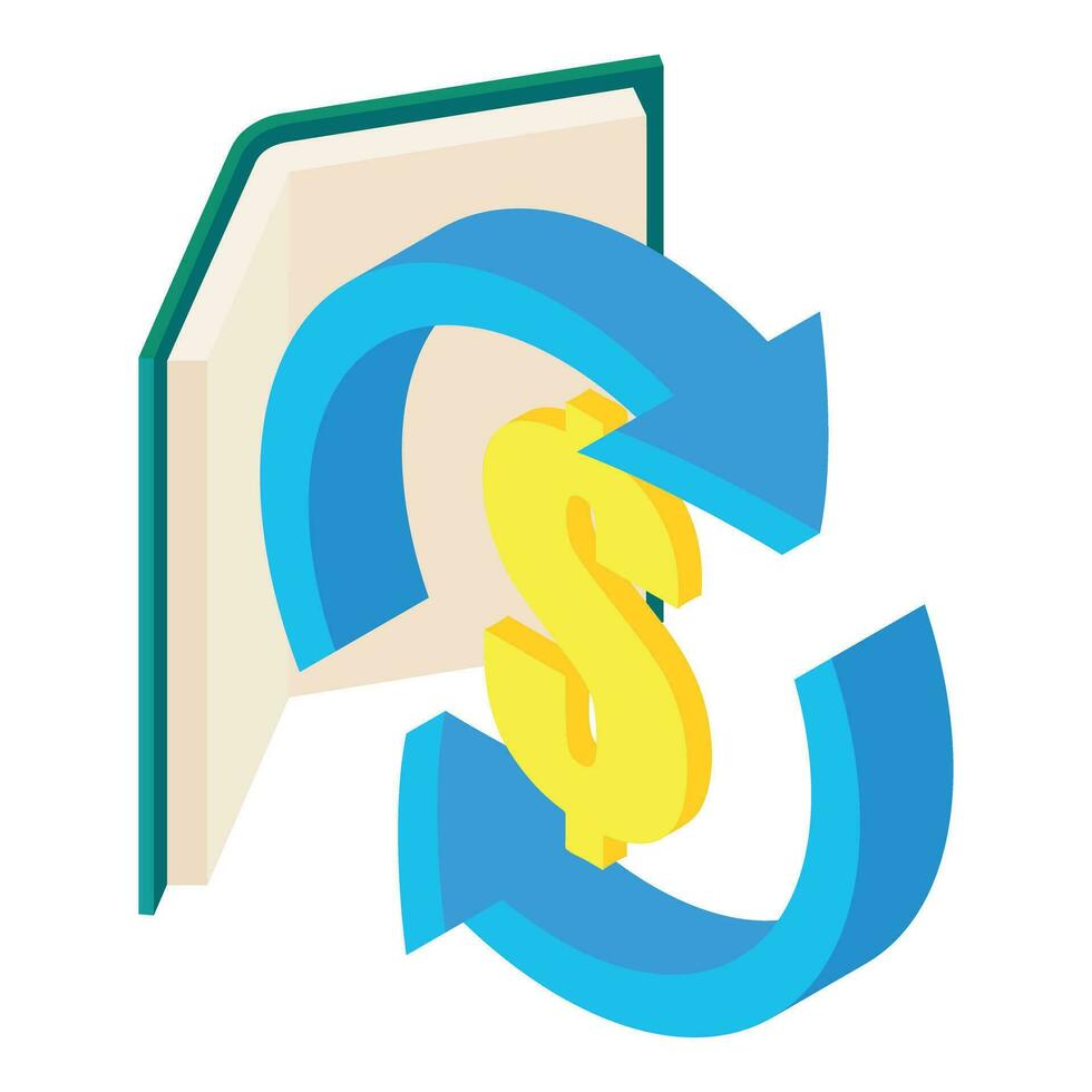Transaction icon isometric vector. Big golden dollar sign in circular blue arrow vector