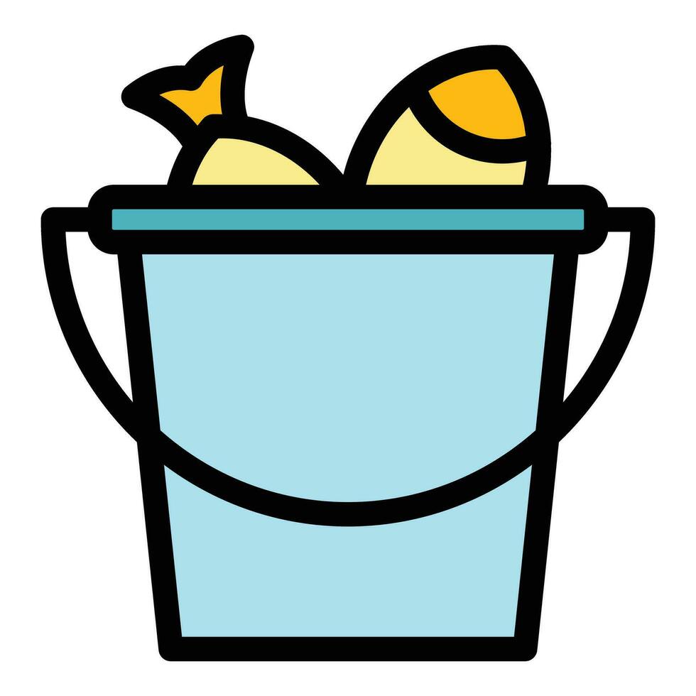 Full winter fish bucket icon vector flat