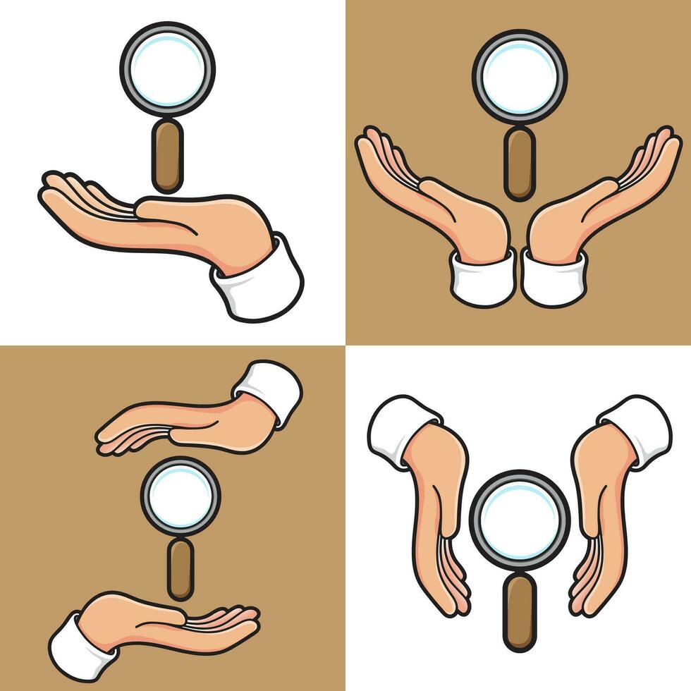 hands with magnifying glass set searching symbol vector