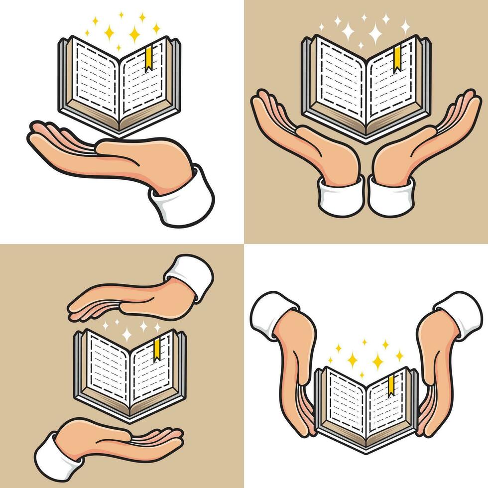 hands with opened book set education symbol vector