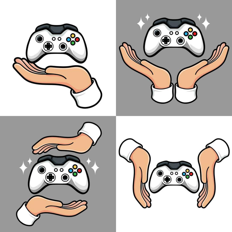 hands with game console stick set vector