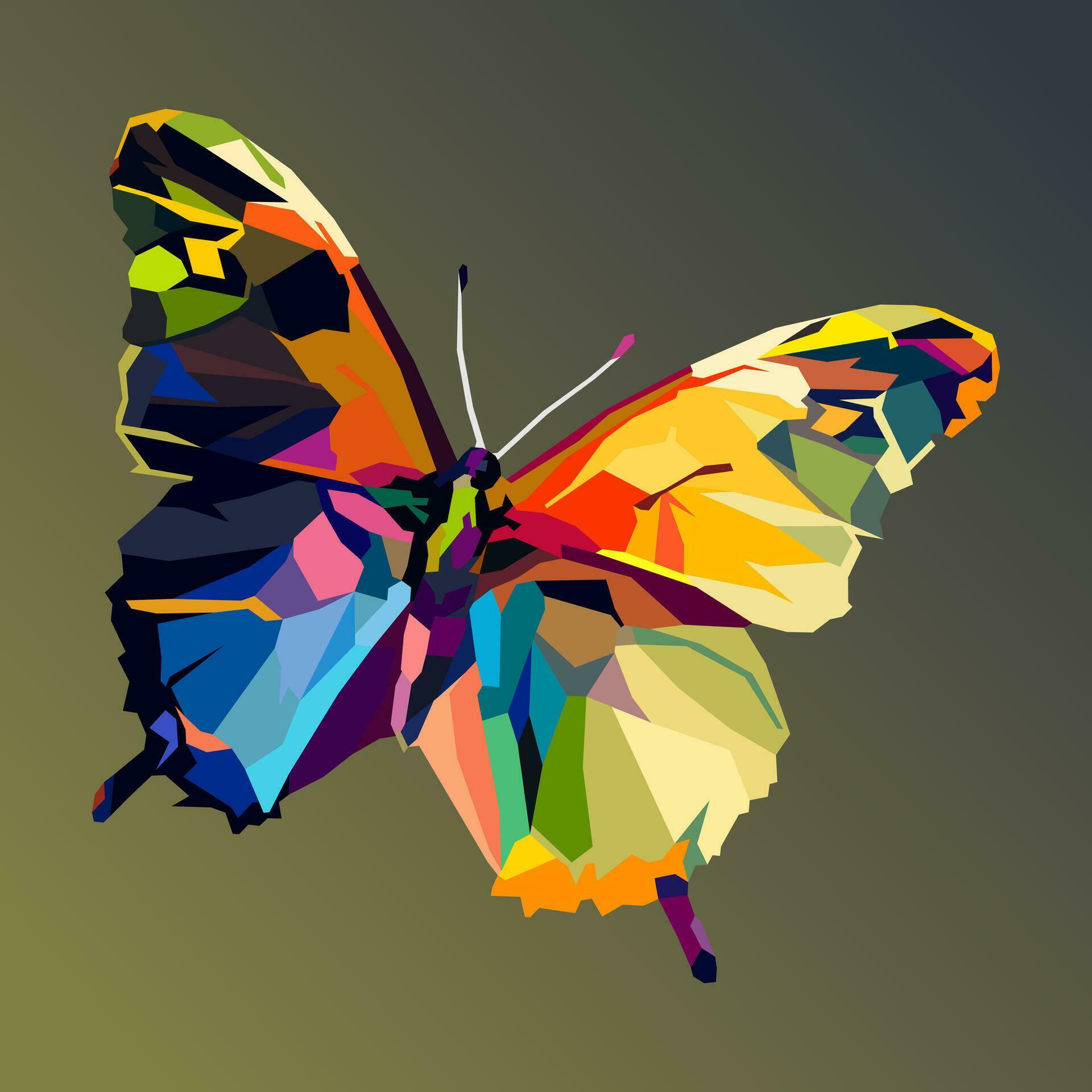 beautiful winged butterfly drawn using WPAP art style, pop art, vector