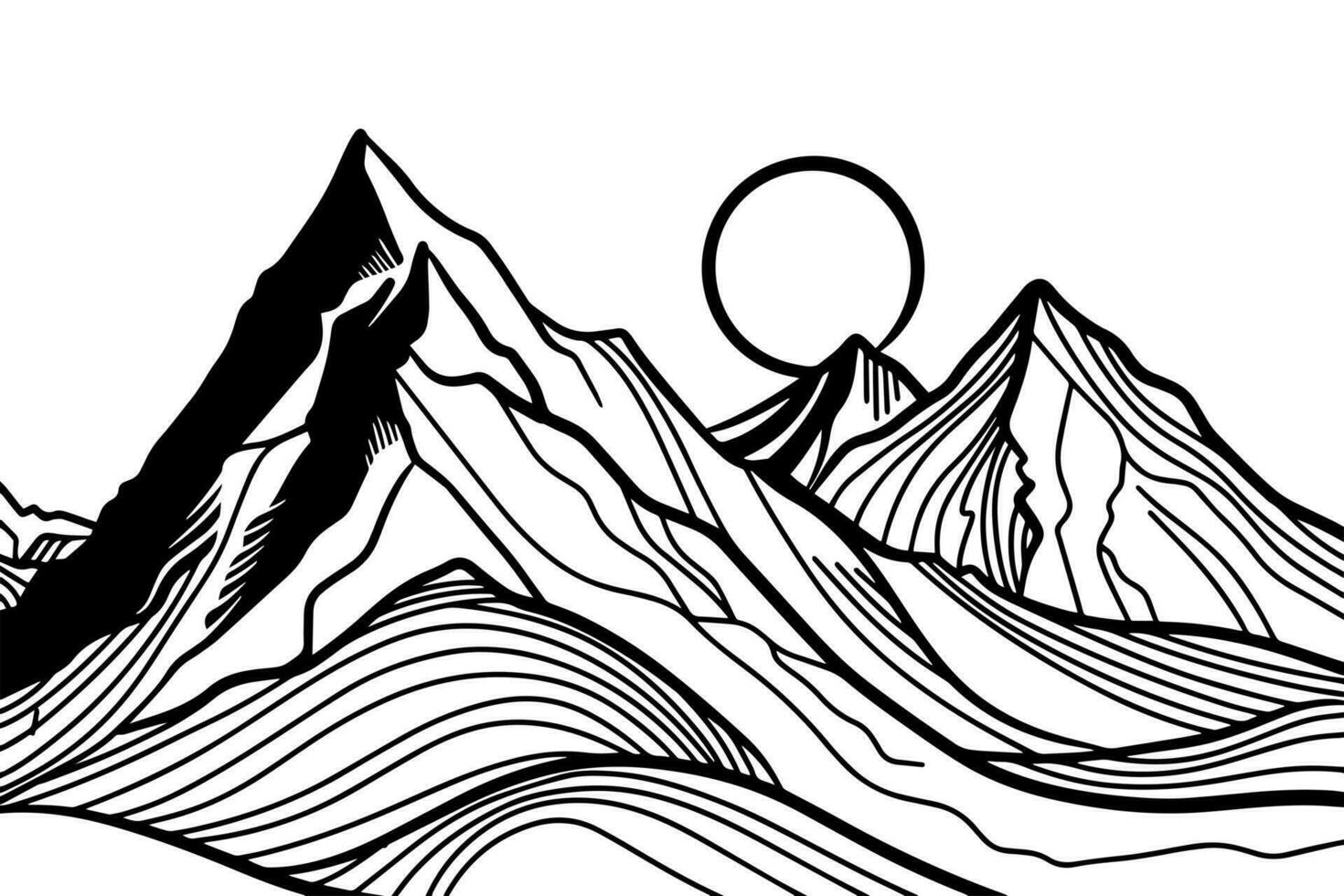 creative minimalist modern line art print. Abstract mountain contemporary aesthetic background landscape. vector
