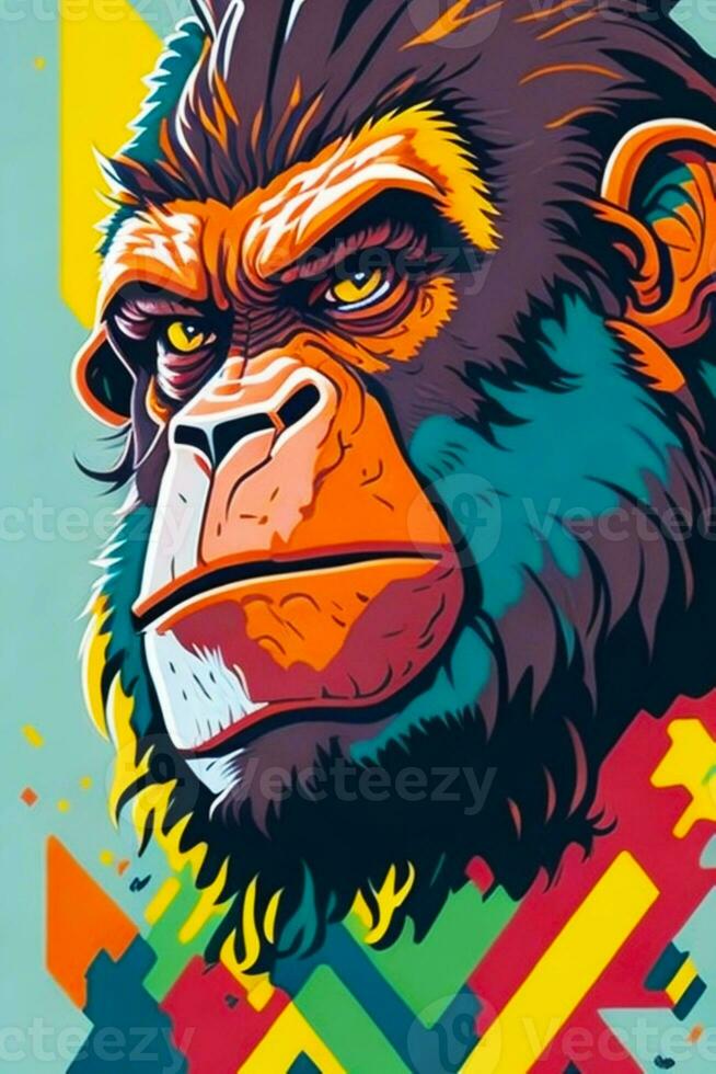 A detailed illustration of a colorful ape for t shirt and fashion design photo