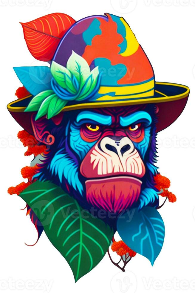 A detailed illustration of a colorful ape for t shirt and fashion design photo