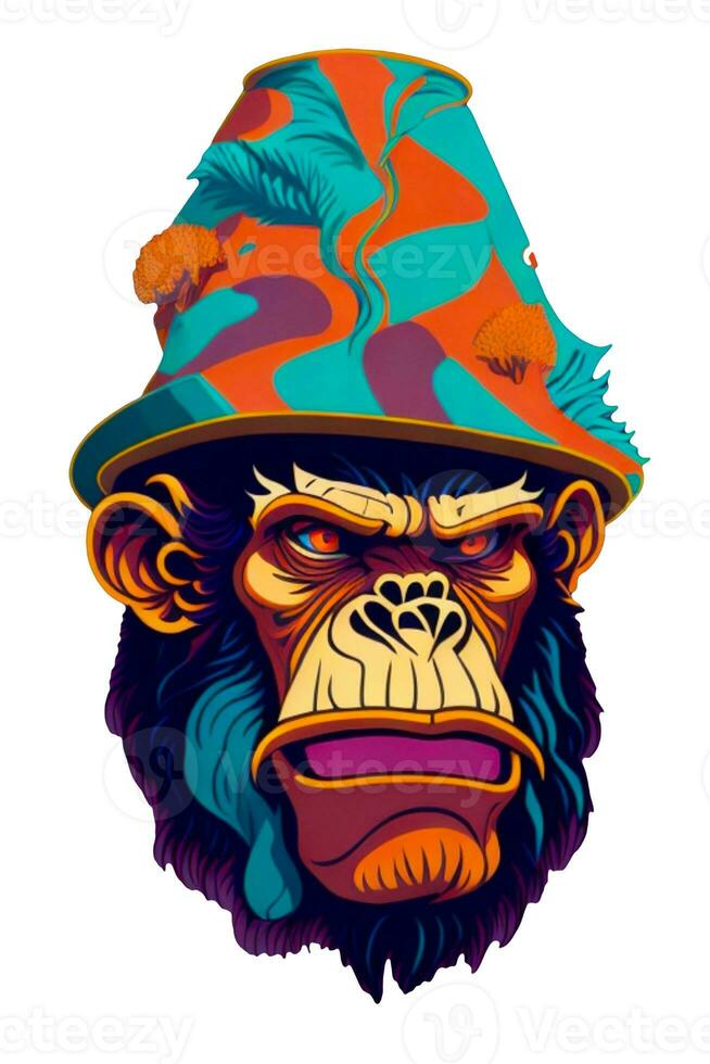 A detailed illustration of a colorful ape for t shirt and fashion design photo