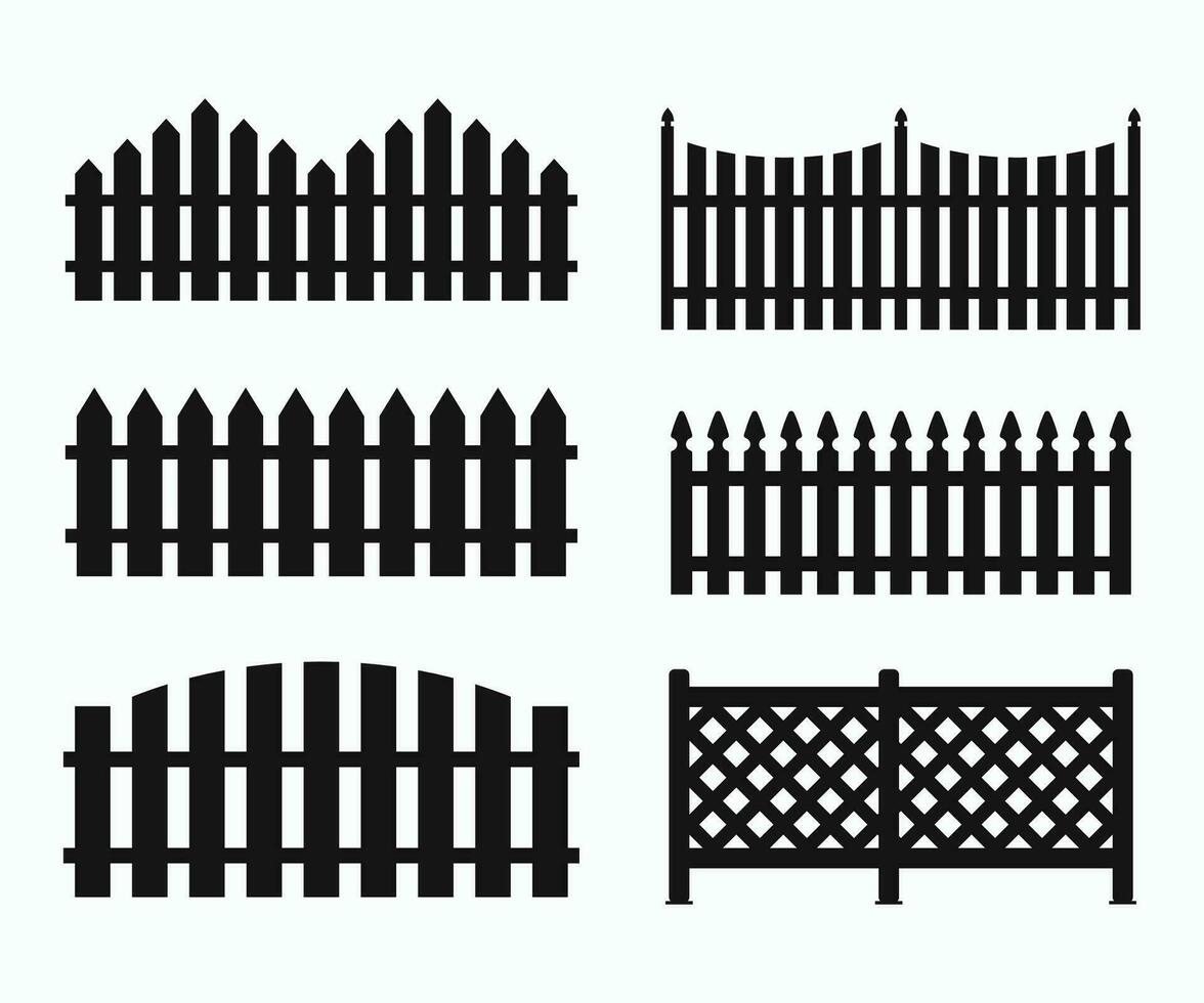 Silhouette Black Fence Icon Set. Fence Picket icon set . Vector illustration