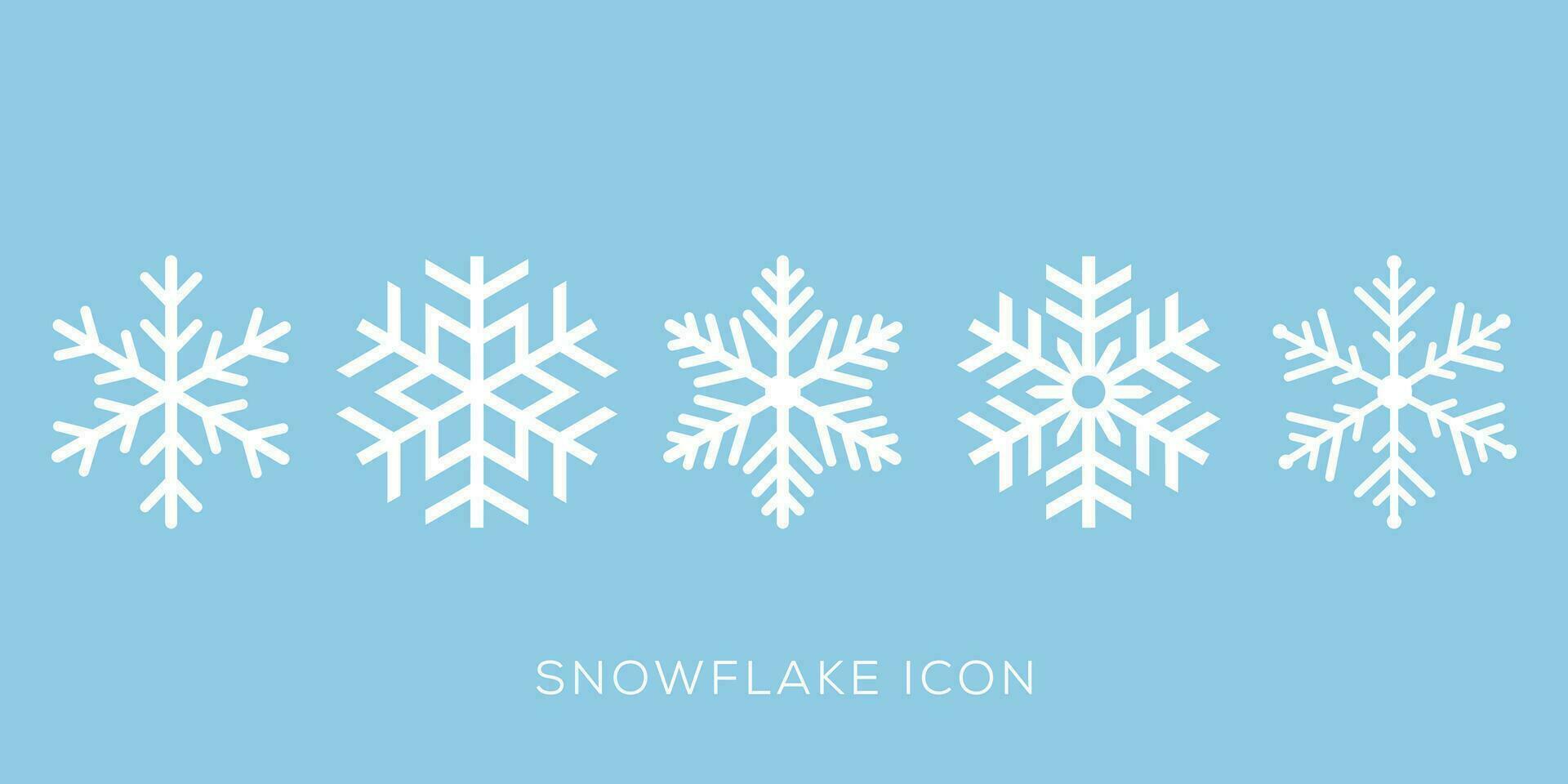 Snowflake variations icon collection. Snowflakes white ice crystal on blue background. Winter symbol. Christmas logo sign vector