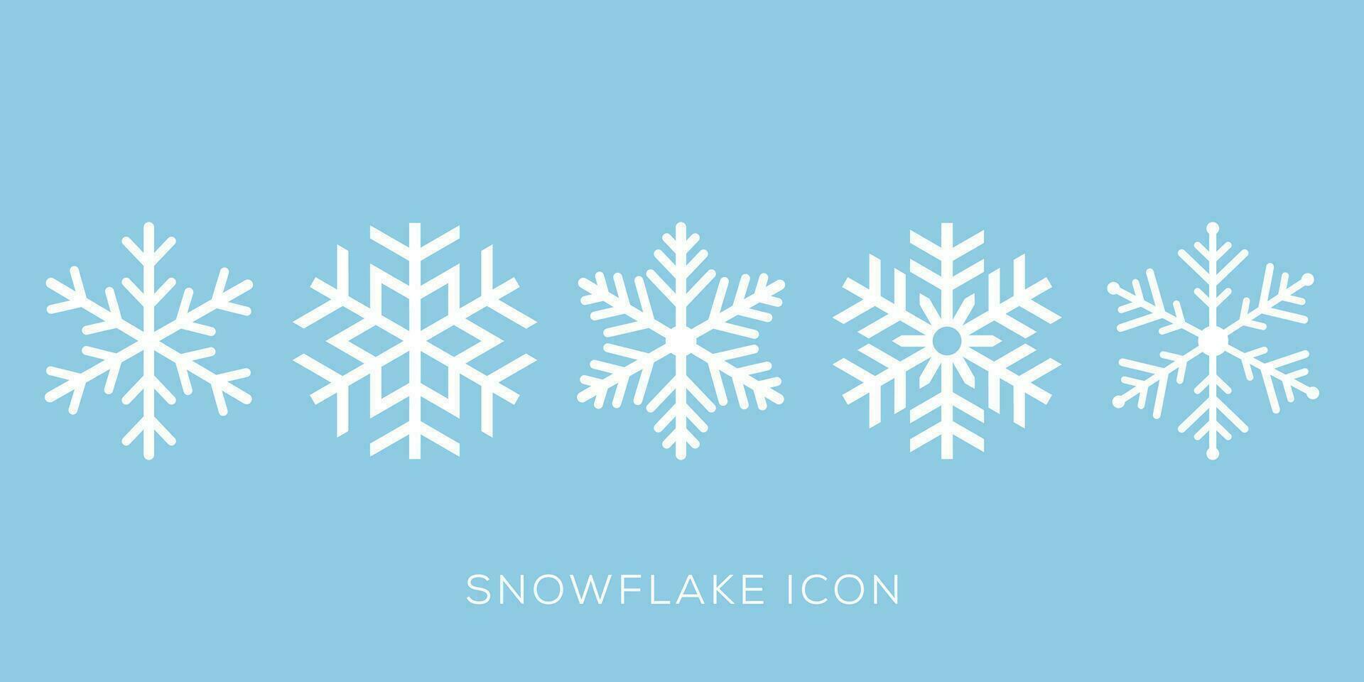 Snowflake variations icon collection. Snowflakes white ice crystal on blue background. Winter symbol. Christmas logo sign vector