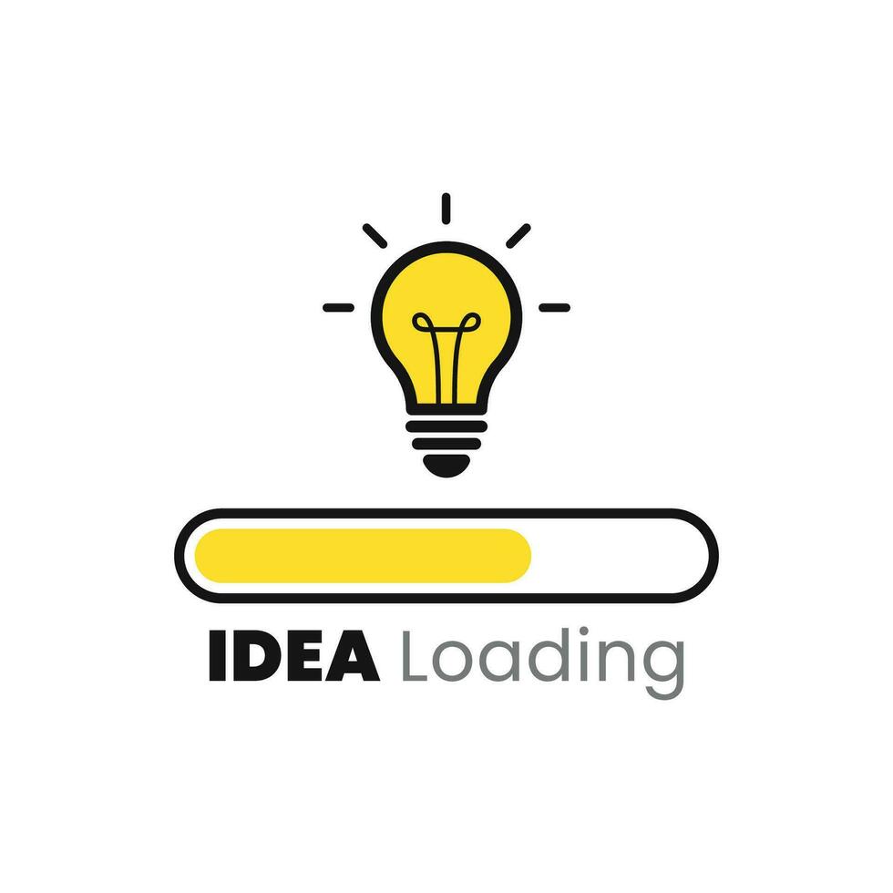 Idea loading concept with light bulb and loading bar. Loading ideas in flat style. Vector illustration