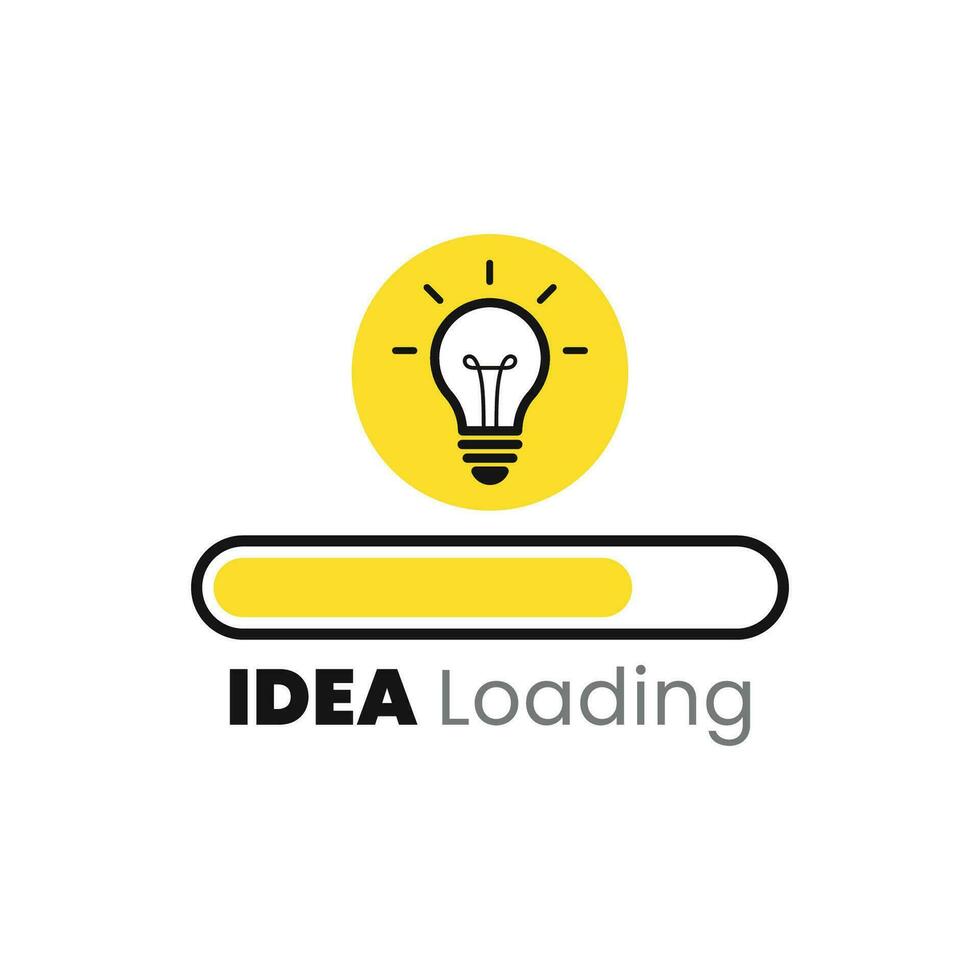 Idea loading concept with light bulb and loading bar. Loading ideas in flat style. Vector illustration