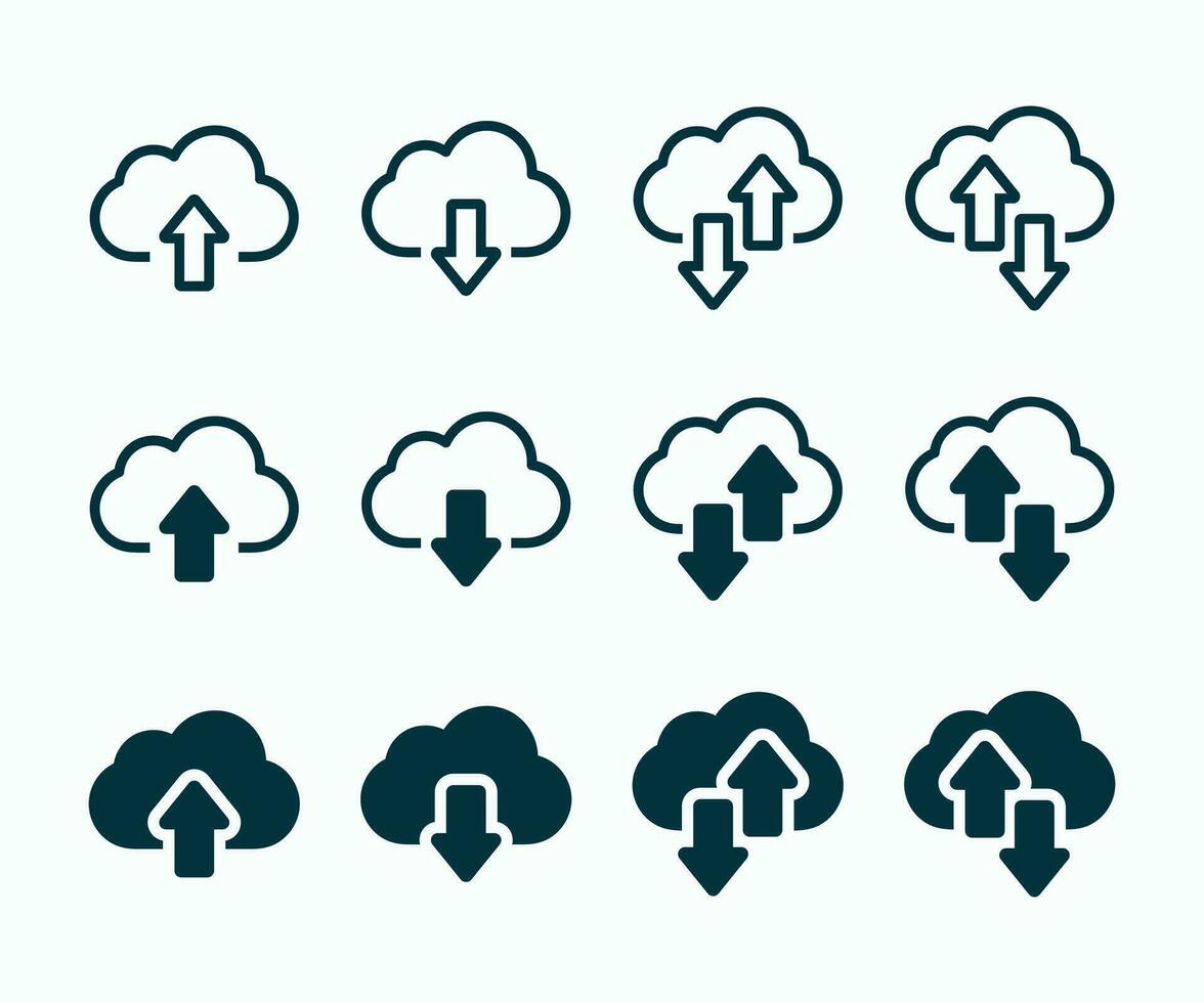 Cloud Uploading downloading icons set. Cloud service vector symbol.