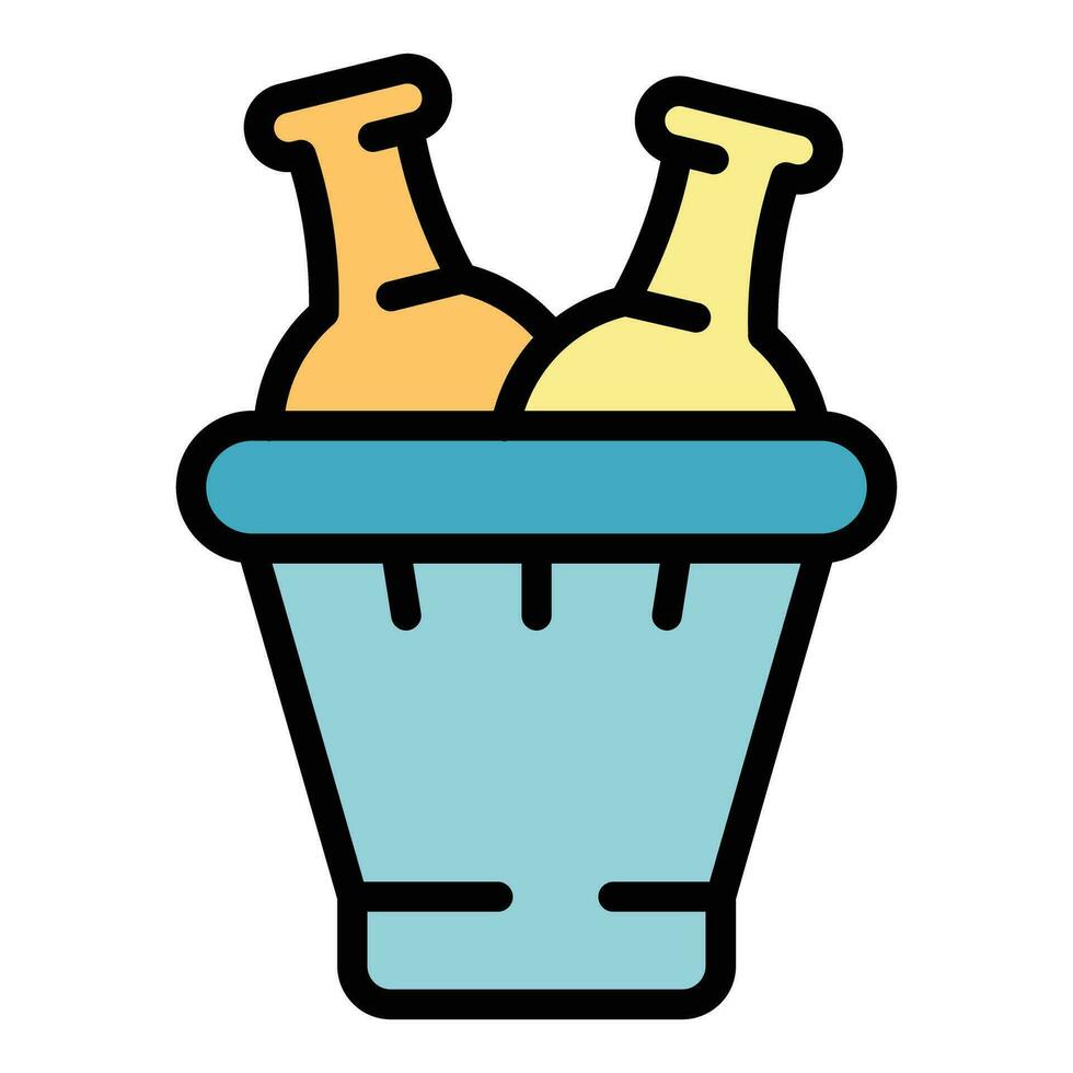 Champagne bottle ice bucket icon vector flat