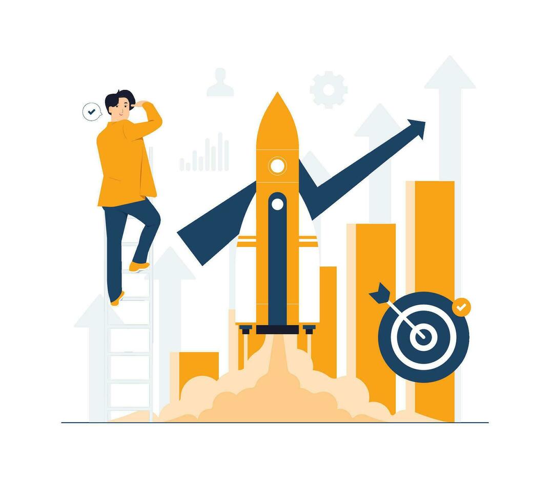 Businessman climbing to career ladder overcome his fear, Business goal, Climb up, ambitious, leadership, personal goal, startup growth concept illustration vector