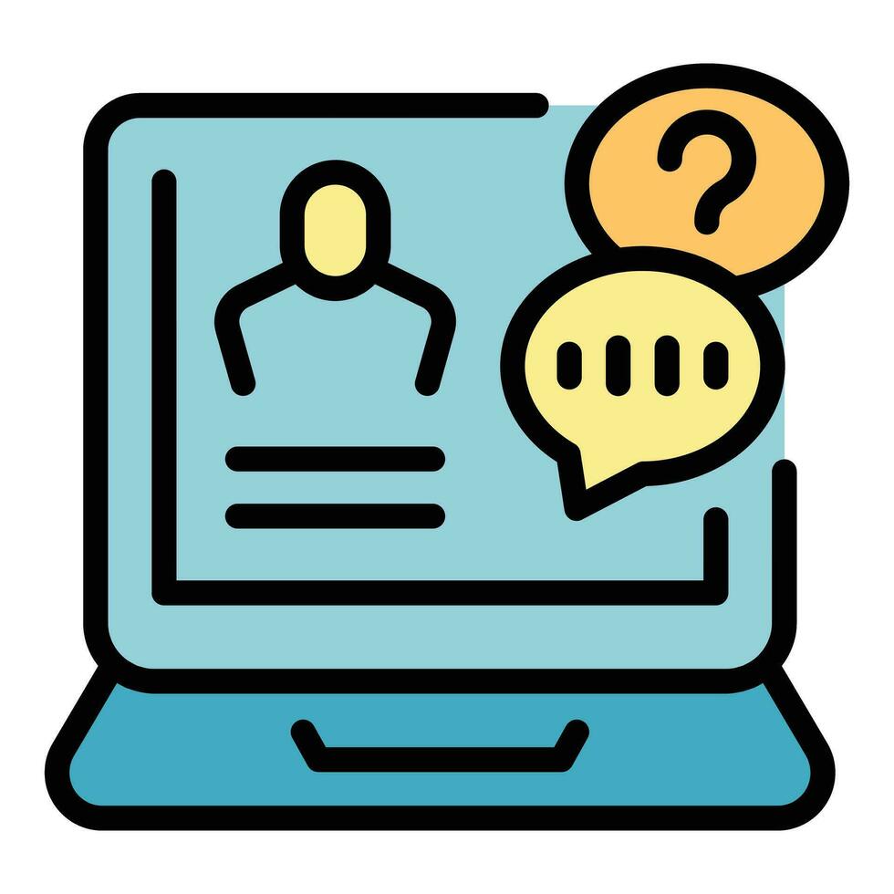 Laptop chat icon vector flat