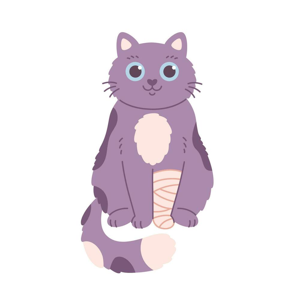 Cat with a bandaged paw. Veterinary clinic, veterinary medicine, injured cat. vector