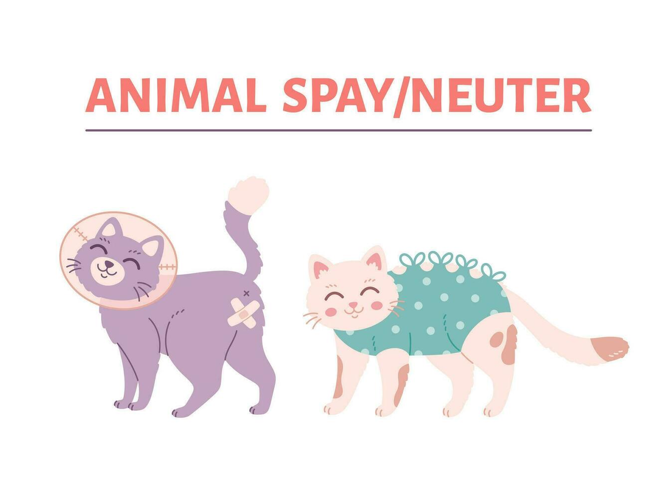 Animal spay or neuter. Cat in veterinary collar. Sterilization of pets. World spay day. vector