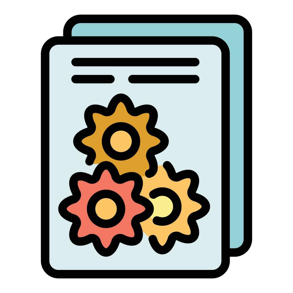 regalo engranaje documentos icono vector plano