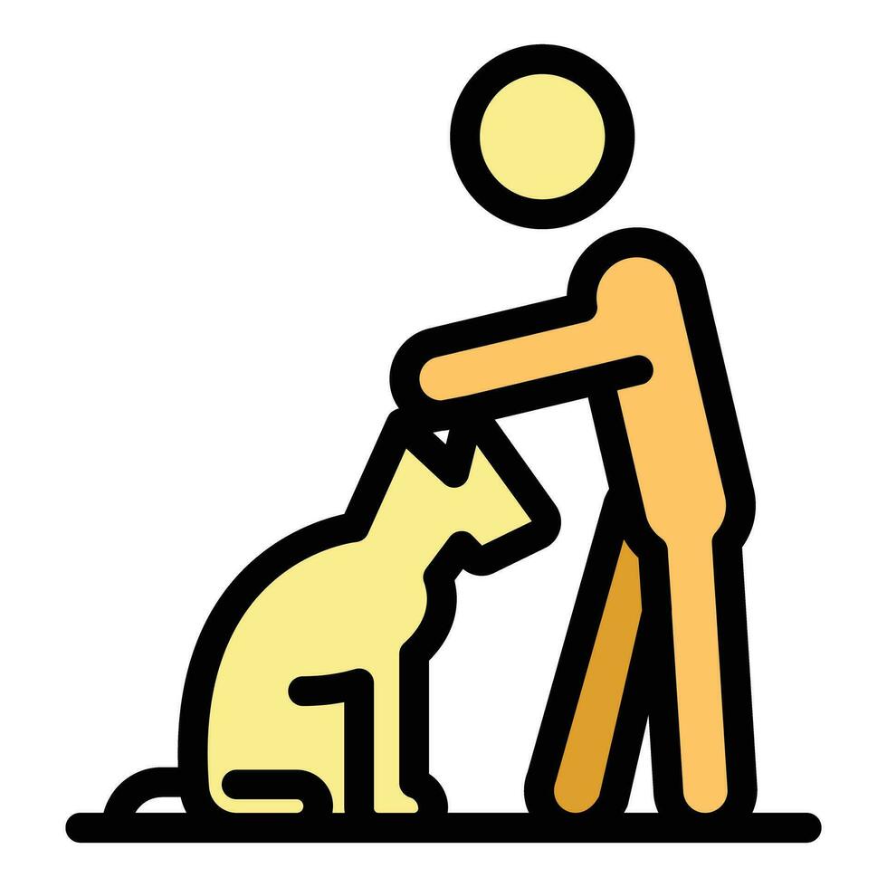 hombre perro caminar icono vector plano