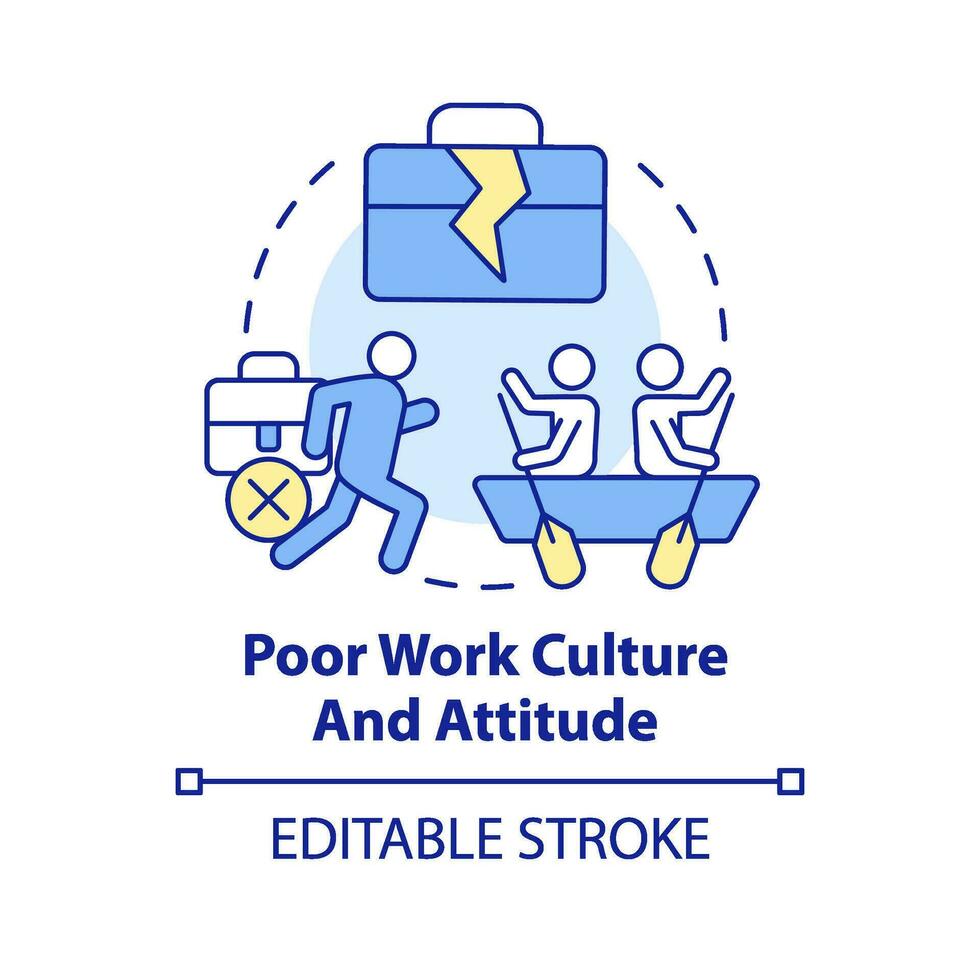 Poor work culture and attitude concept icon. Modern public sector issue abstract idea thin line illustration. Isolated outline drawing. Editable stroke vector