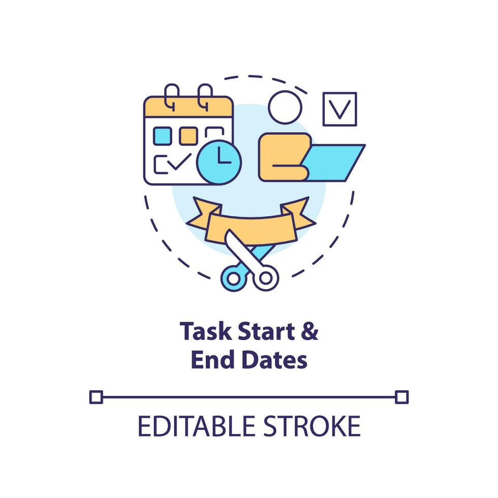 Task start and end dates concept icon. Implementation period. Project plan includes abstract idea thin line illustration. Isolated outline drawing. Editable stroke vector