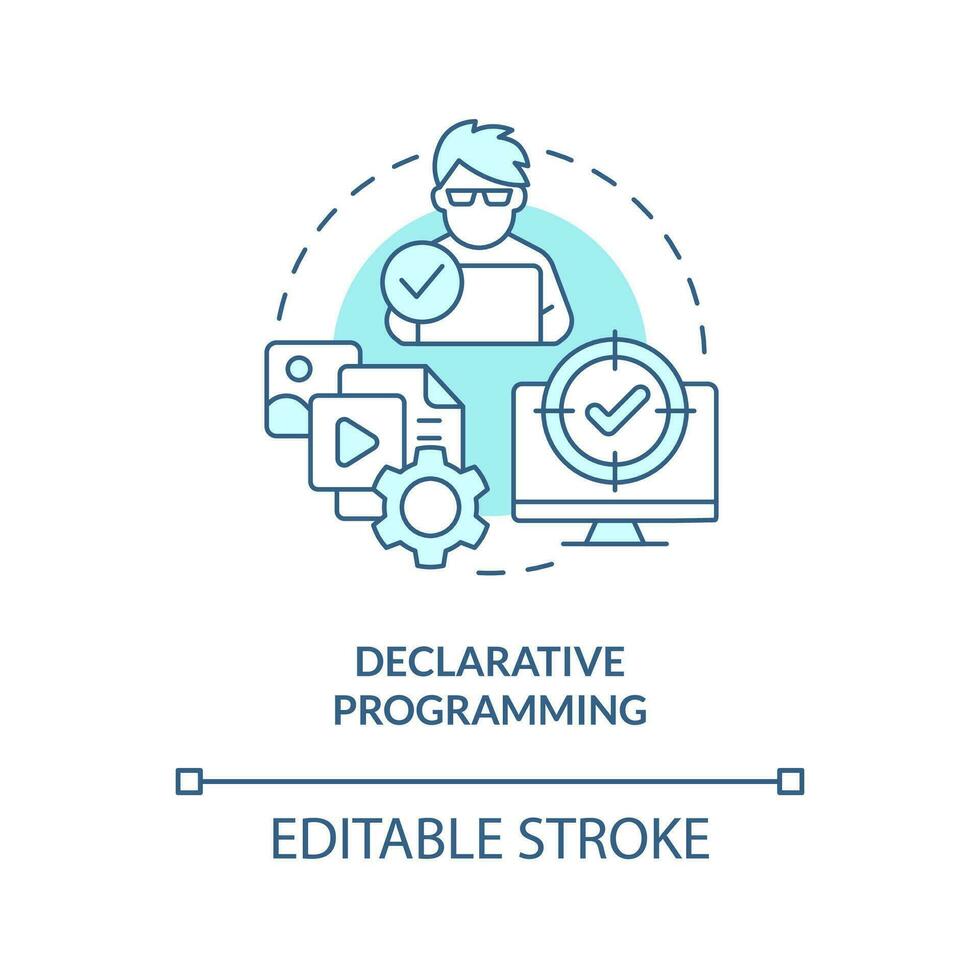 declarativo programación turquesa concepto icono. codificación paradigma resumen idea Delgado línea ilustración. especificando resultado. aislado contorno dibujo. editable carrera vector