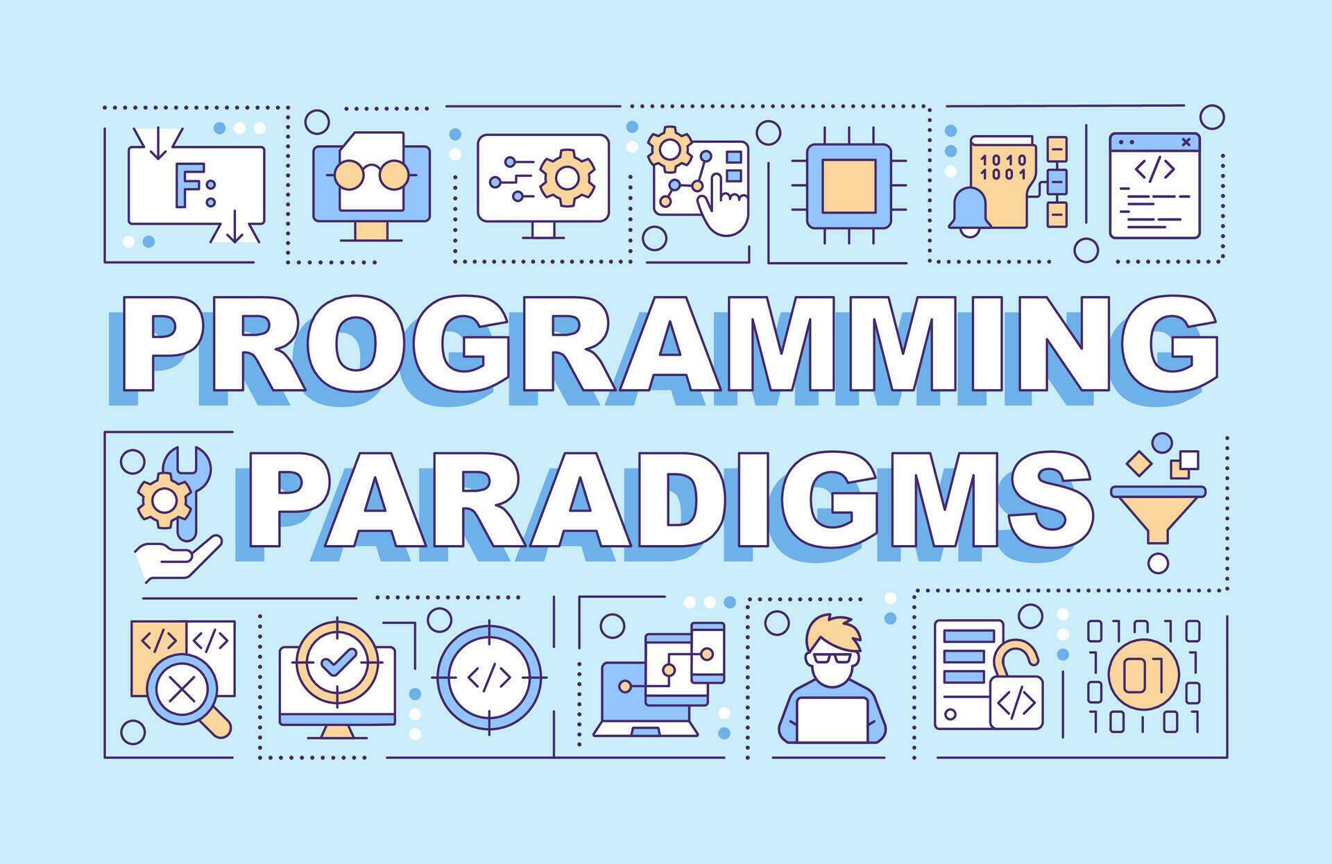 Programming paradigms word concepts blue banner. Program code ...