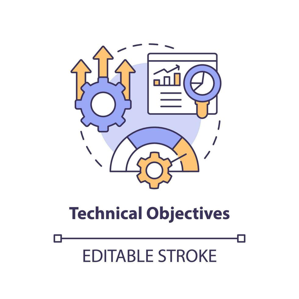 Technical objectives concept icon. Setup equipment. Project management target abstract idea thin line illustration. Isolated outline drawing. Editable stroke vector