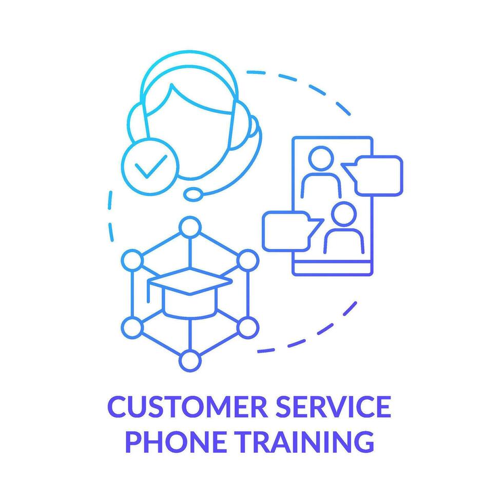 Customer service phone training blue gradient concept icon. Call center operator education abstract idea thin line illustration. Isolated outline drawing vector