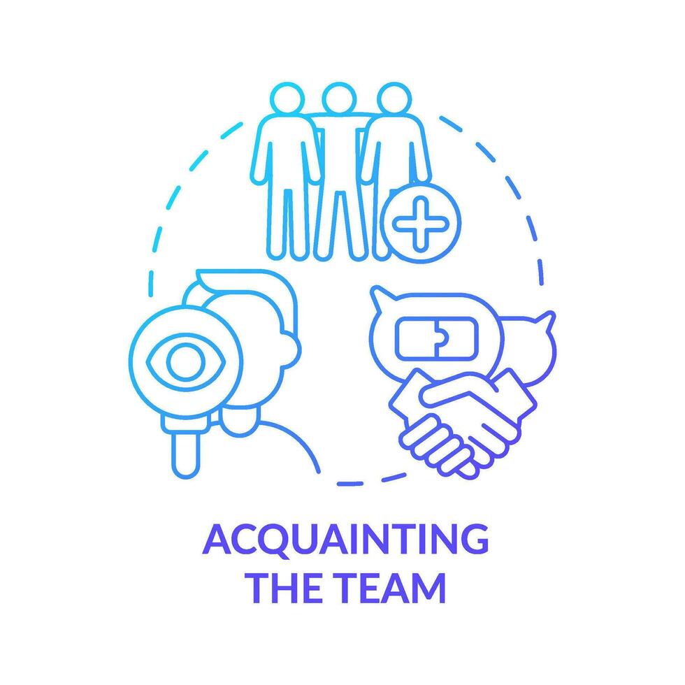 Acquainting team blue gradient concept icon. Worker onboarding. New hire customer service training step abstract idea thin line illustration. Isolated outline drawing vector