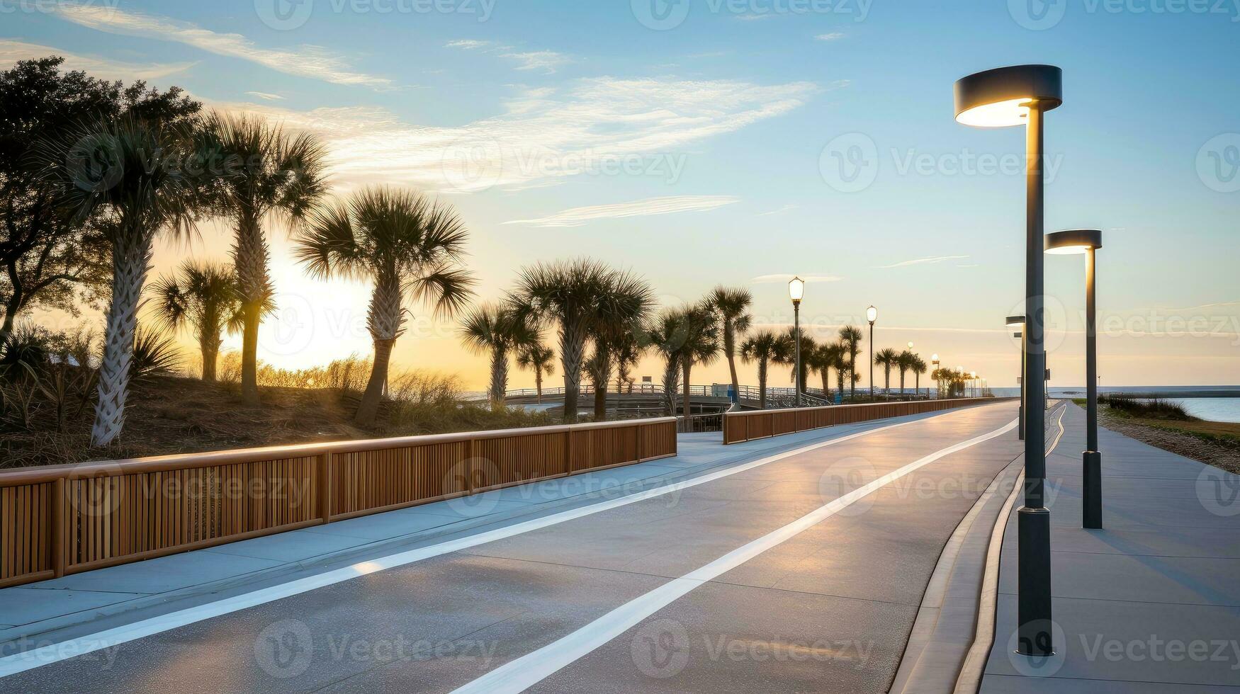 Empty asphalt road beside the sea background, highway beside the sea, outdoors horizontal image, Generative AI illustration photo