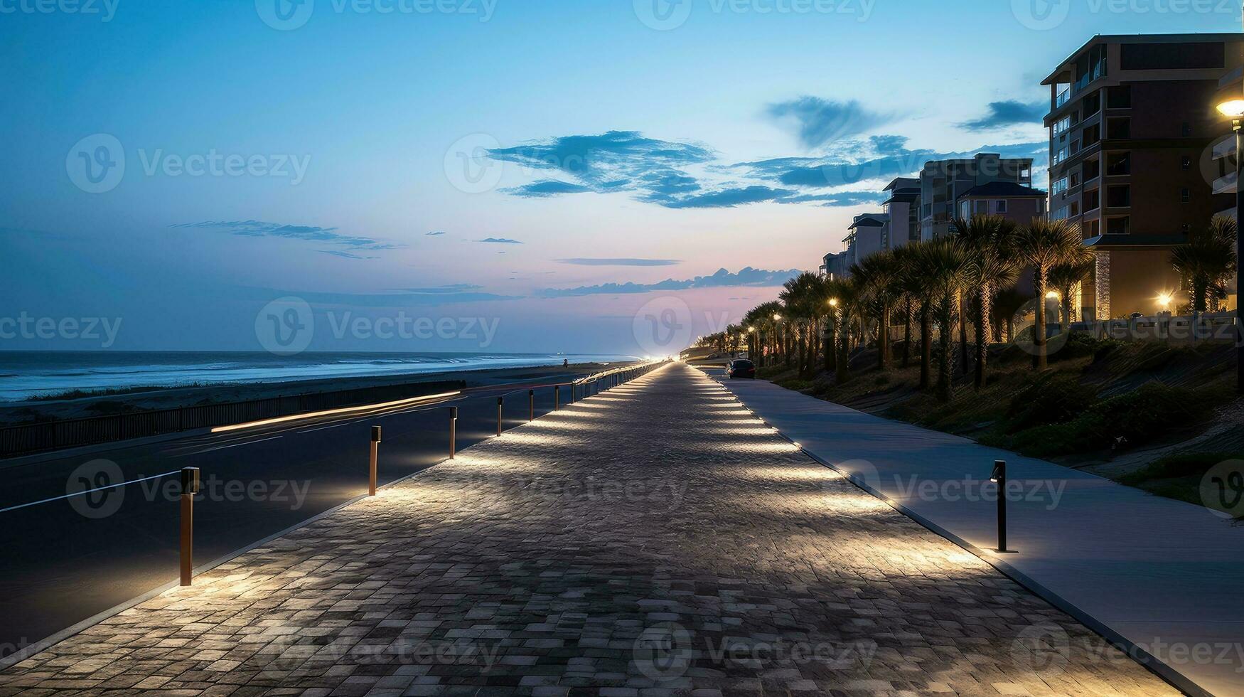 Empty asphalt road beside the sea background, highway beside the sea, outdoors horizontal image, Generative AI illustration photo