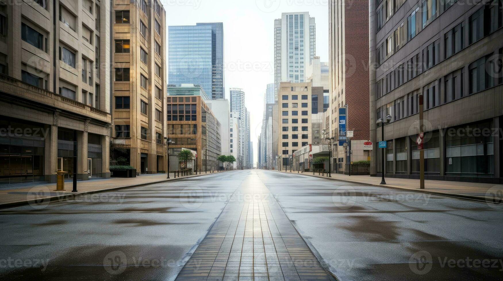 Classical architecture and urban roads, empty road in the city, Generative AI illustration photo