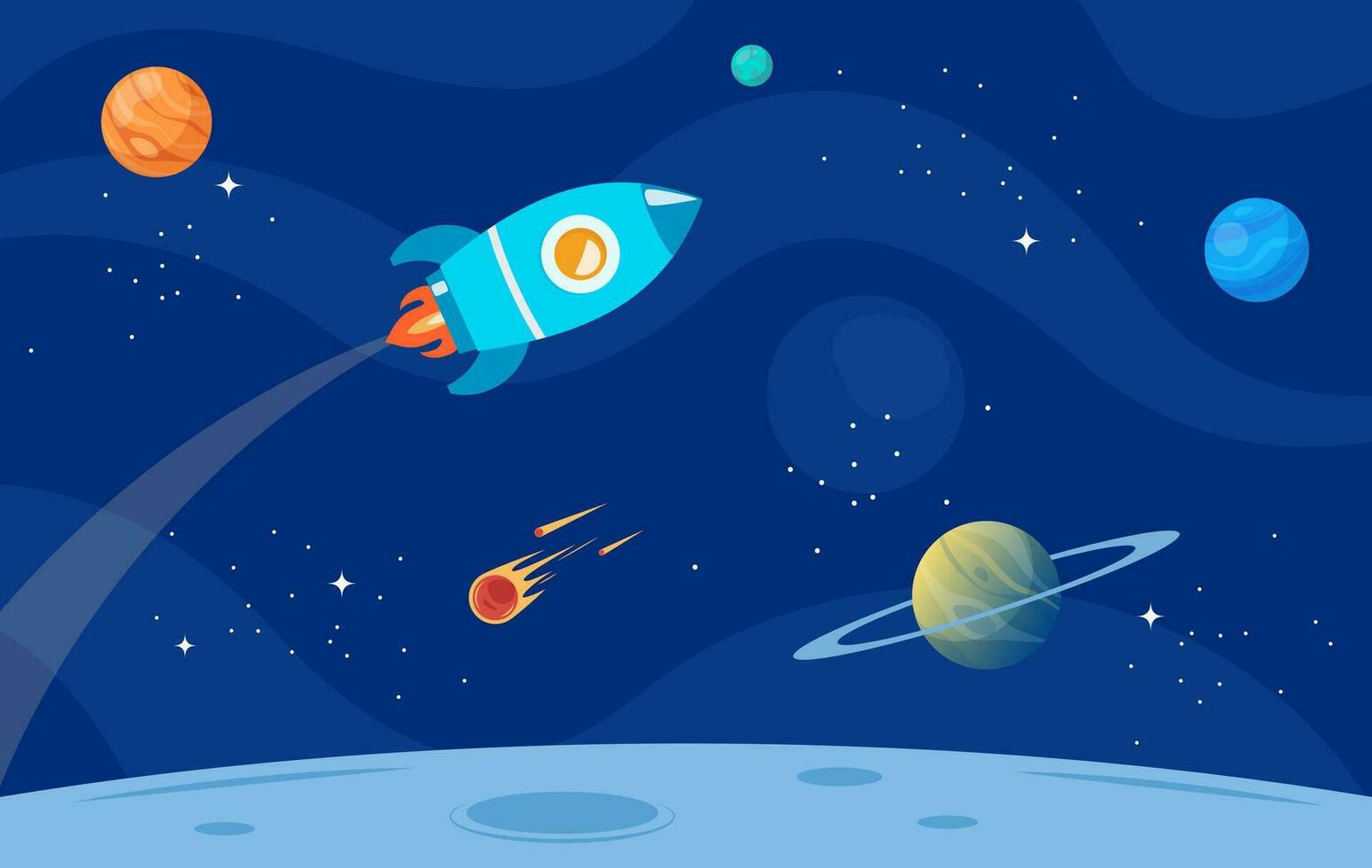 Space with rocket, planets and stars. Vector Illustration Of Space.